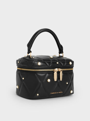 Arwen Quilted Pearl-Embellished Top Handle Vanity Bag, Black, hi-res