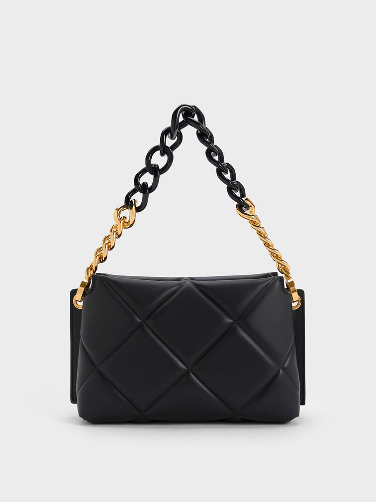 Danika Chunky Chain Padded Bag, Black, hi-res