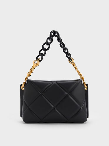 Danika Chunky Chain Padded Bag, Black, hi-res