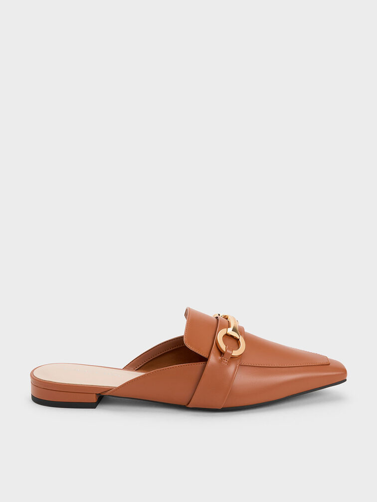 Metallic Accent Tapered Flat Mules, Cognac, hi-res