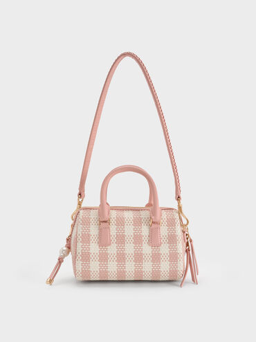 Everleigh Checkered Bowling Bag, Light Pink, hi-res