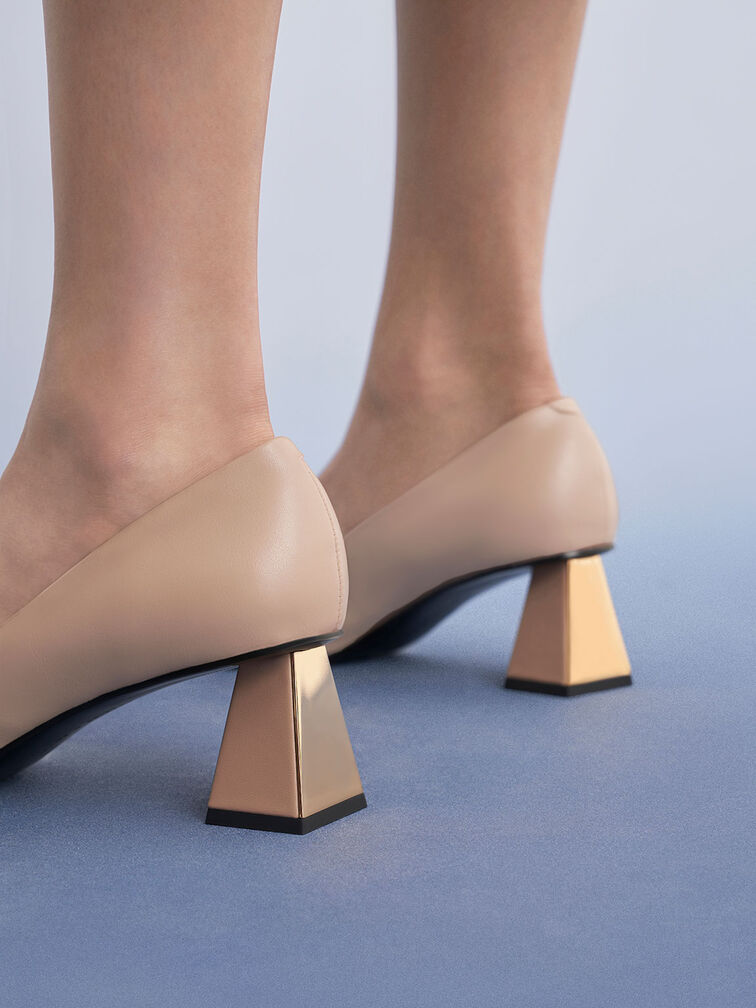 Trapeze Kitten Heel Pumps, Beige, hi-res
