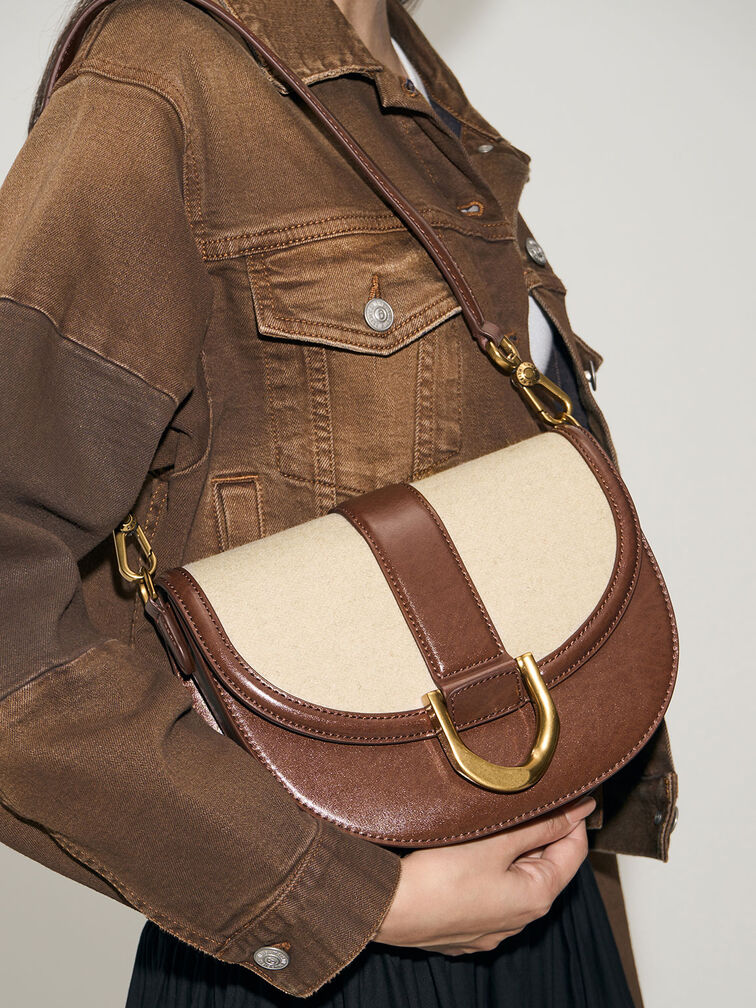 Gabine Two-Tone Saddle Bag, Chocolate, hi-res
