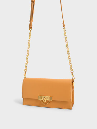 Tallulah Metallic Push-Lock Wallet, Orange, hi-res