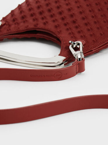 Spike Textured Metallic-Handle Bag, Red, hi-res