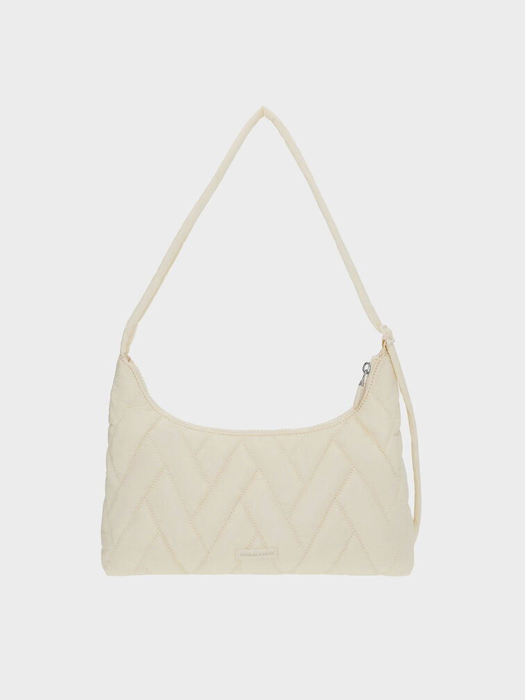 Nylon Chevron Shoulder Bag, Cream, hi-res