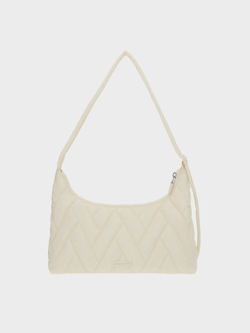 Nylon Chevron Shoulder Bag, Cream, hi-res