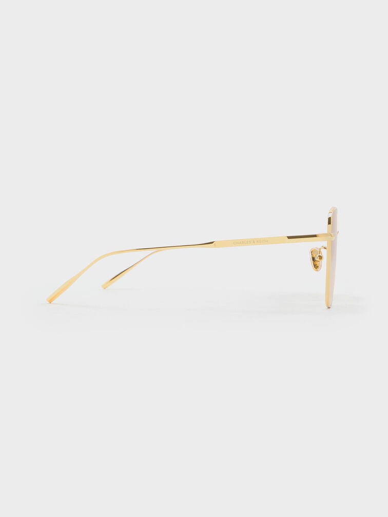 Delta Metallic-Rim Square Sunglasses, Gold, hi-res