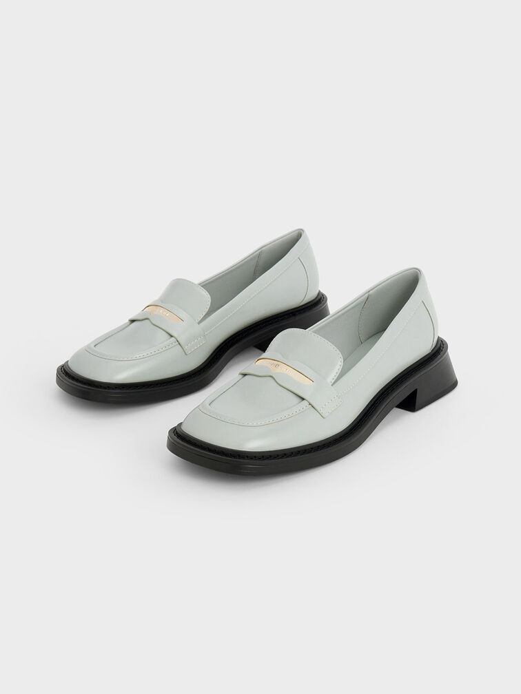 Metallic Penny Tab Loafers, Light Grey, hi-res
