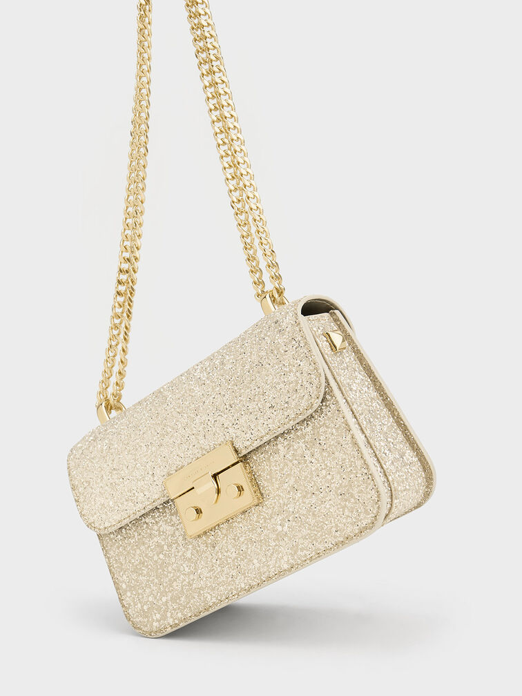 Alva Glittered Chain-Handle Bag, Ivory, hi-res
