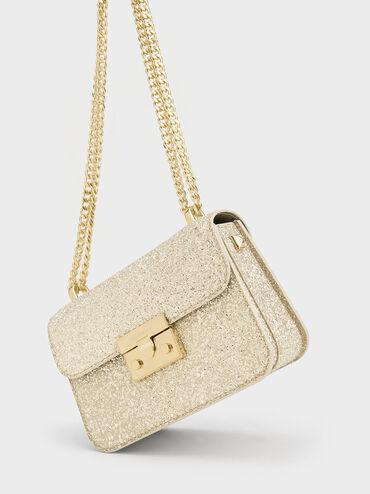 Alva Glittered Chain-Handle Bag, Ivory, hi-res