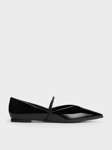 Patent Pointed-Toe Ballet Flats, Black Patent, hi-res