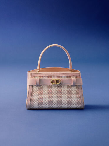 Aubrielle Checkered Top Handle Bag, Light Pink, hi-res