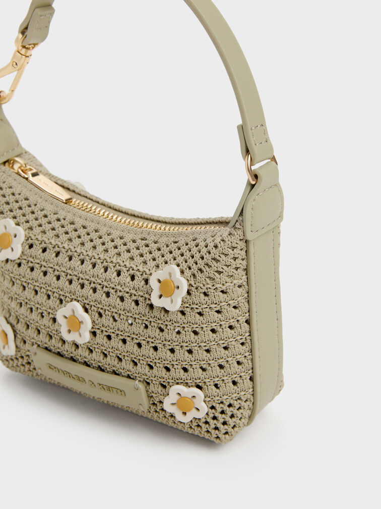 Micro Ida Flower Knitted Bag, Pale Olive, hi-res
