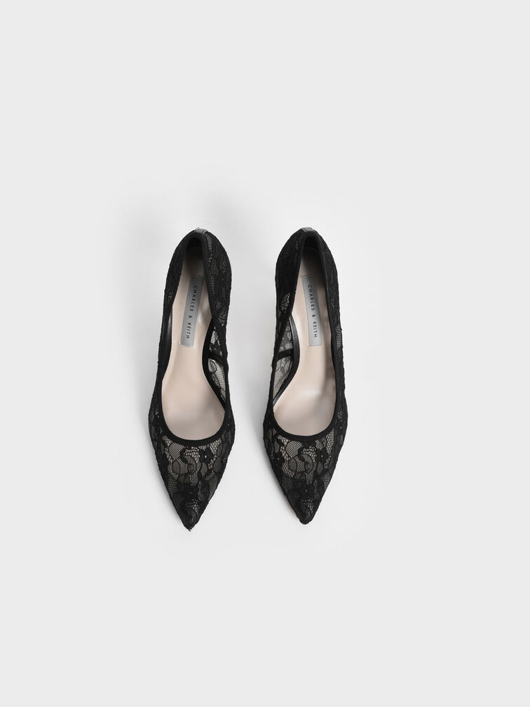 Lace Stiletto Pumps, Black, hi-res