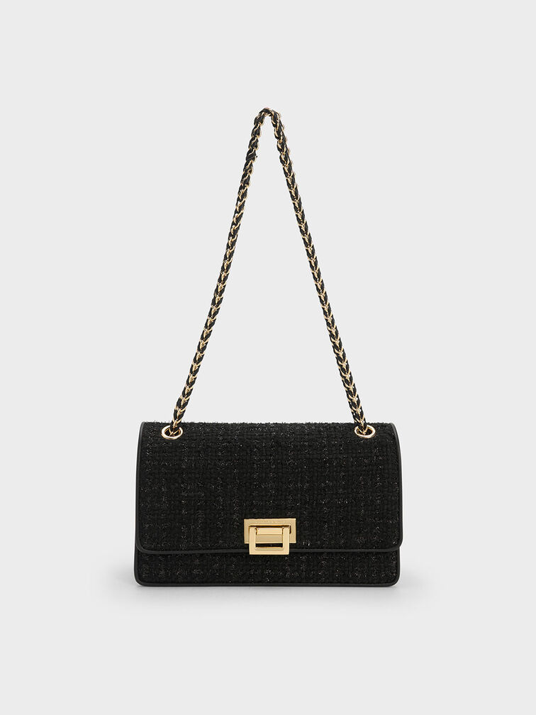 Everline Tweed Braided-Strap Shoulder Bag, Black, hi-res