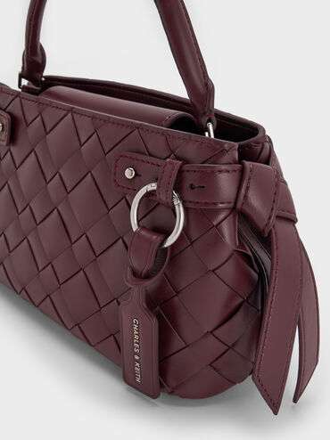 Ivette Woven Top Handle Bag, Wineberry Red, hi-res