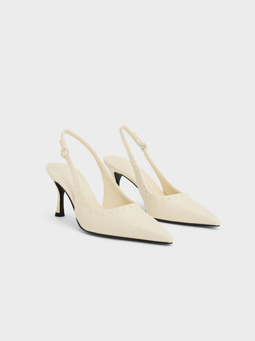 Studded Pointed-Toe Slingback Pumps, Chalk, hi-res