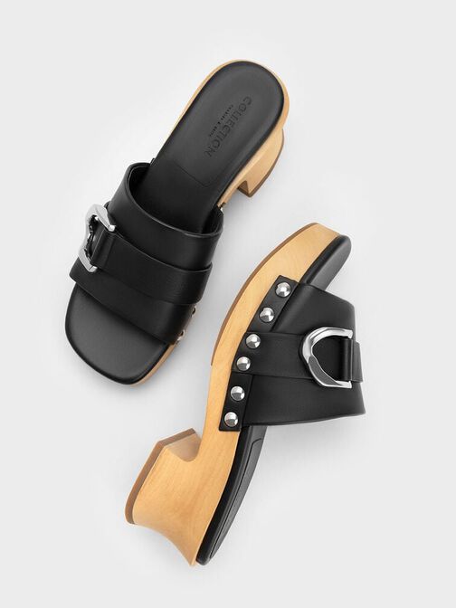 Gabine Studded Leather Open-Toe Clogs, Black, hi-res