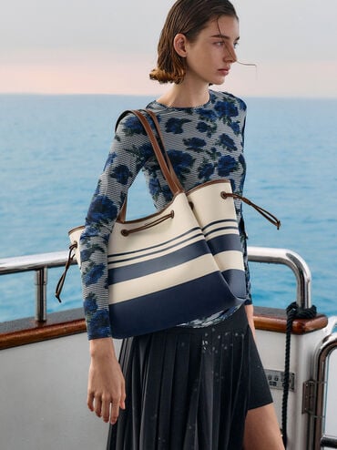 Hanya Canvas Striped Drawstring Tote Bag, Multi, hi-res