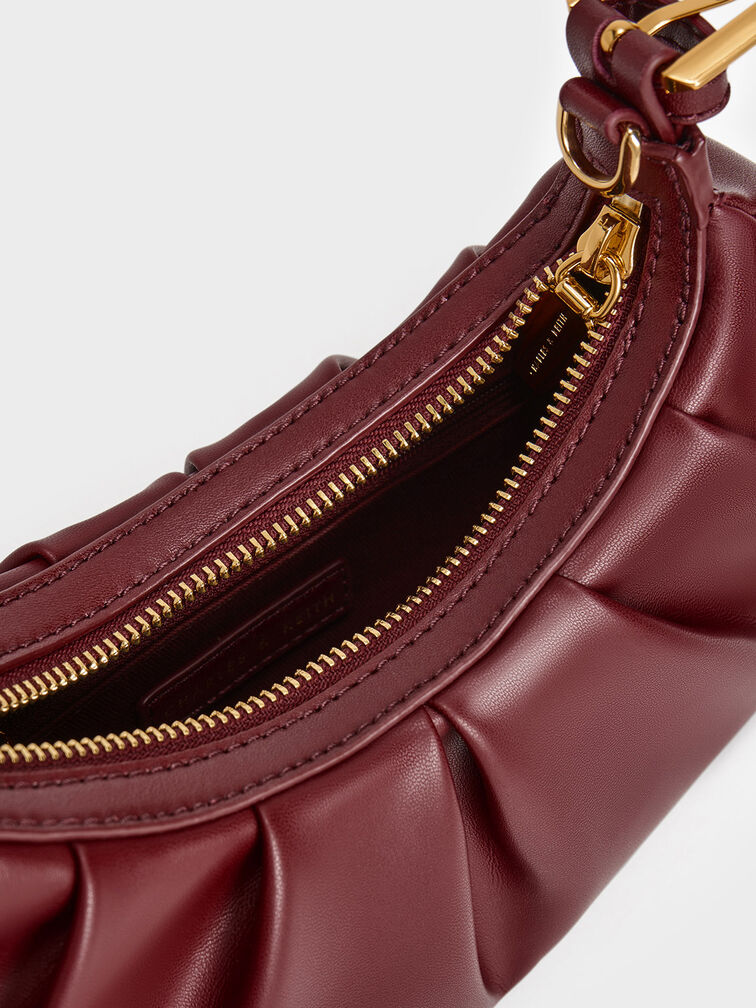 Duo Ruched Shoulder Bag, Burgundy, hi-res