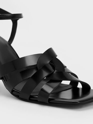 Interwoven Block Heel Sandals, Black Box, hi-res