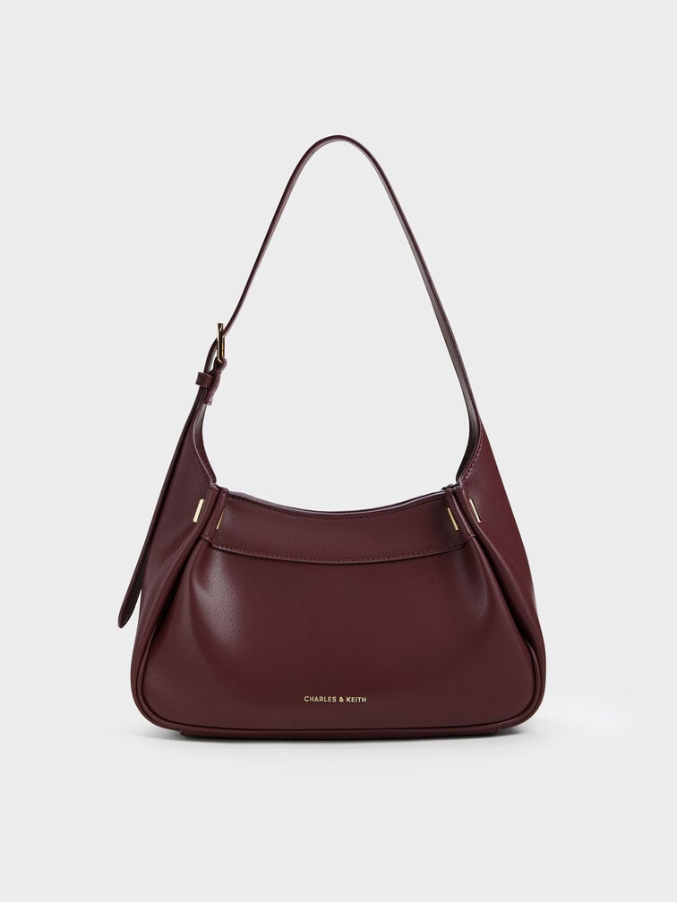 Clarice Pleated Shoulder Bag, Wineberry Red, hi-res