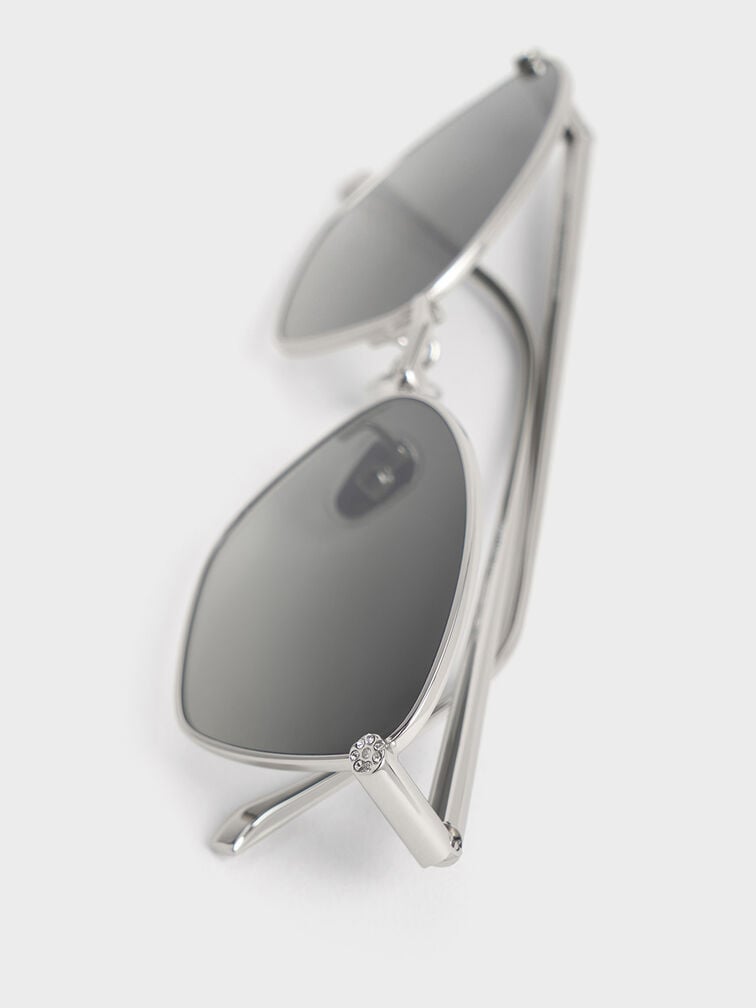 Crystal-Accent Cat-Eye Sunglasses, Silver, hi-res