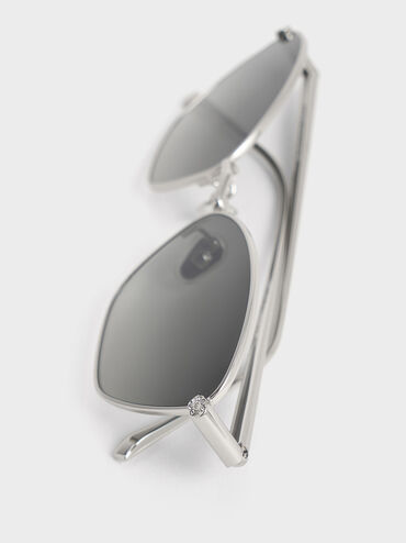 Crystal-Accent Cat-Eye Sunglasses, Silver, hi-res