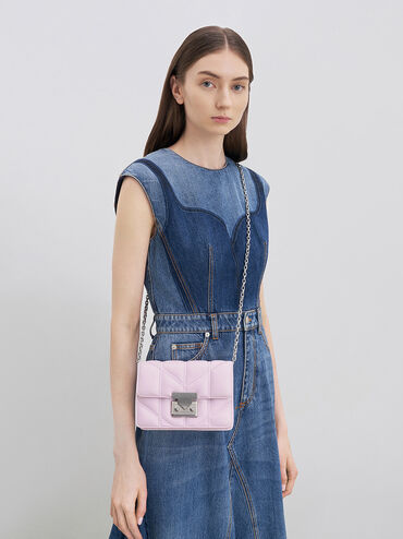 Eudora Chevron Boxy Bag, Lilac, hi-res