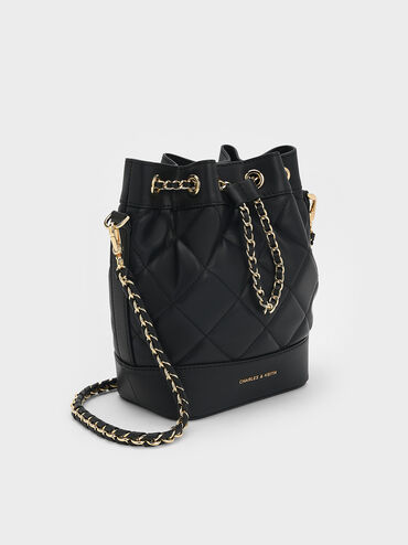 Julia Quilted Two-Way Bucket Bag, Black, hi-res