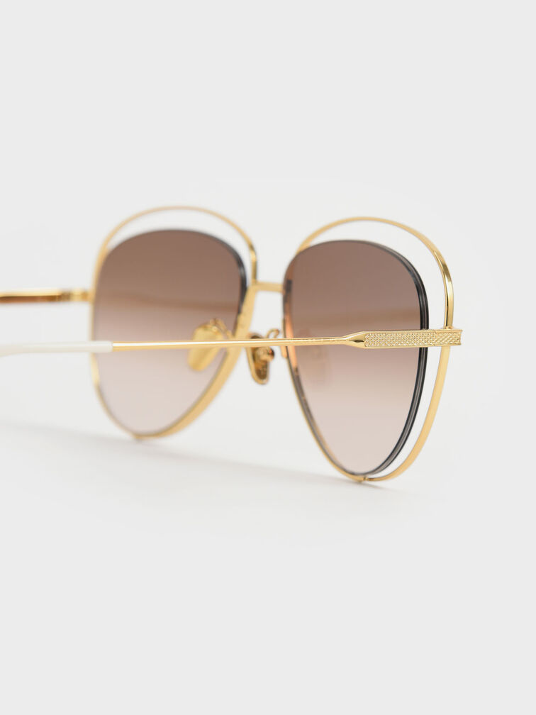 Cut-Out Aviator Sunglasses, Gold, hi-res