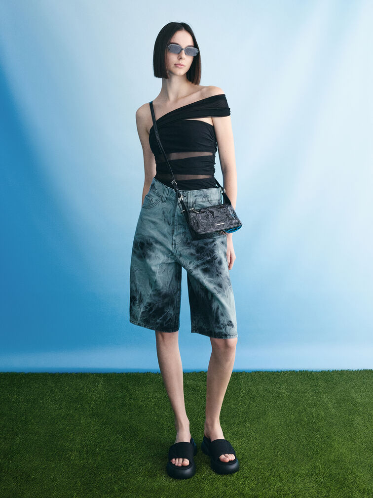 Lark Patent Crinkle-Effect Shoulder Bag, Prism Noir, hi-res