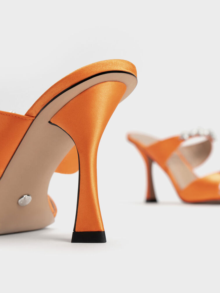 Metallic Gem-Encrusted Sandals, Orange, hi-res