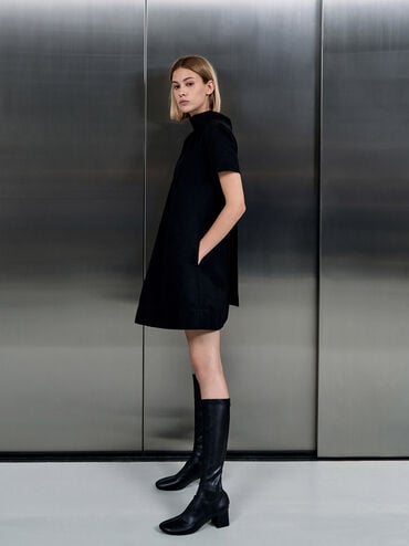 Block Heel Knee Boots, Black, hi-res