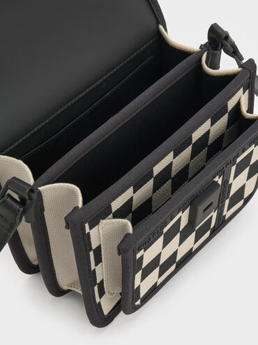 Avenue Checkered Contrast-Trim Crossbody Bag, Black Textured, hi-res