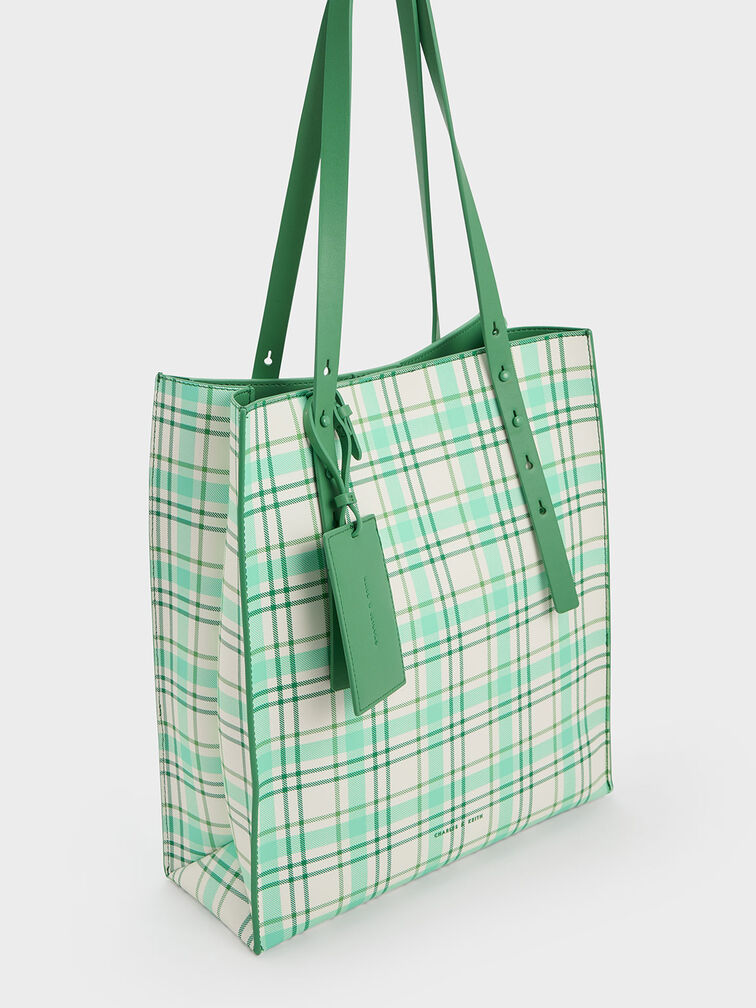 Cyrus Checkered Tote Bag, Green, hi-res