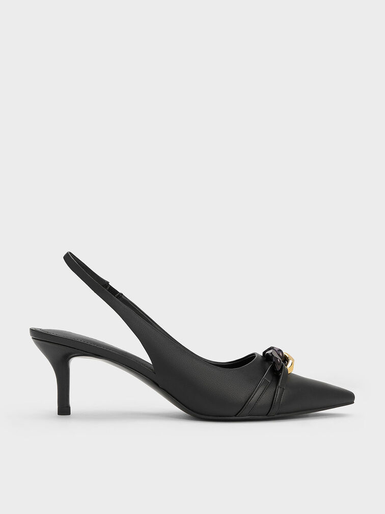 Chain-Link Accent Slingback Pumps, Black, hi-res