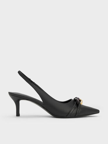 Chain-Link Accent Slingback Pumps, Black, hi-res