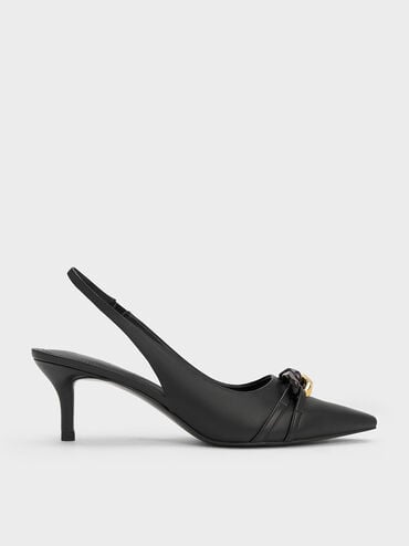 Chain-Link Accent Slingback Pumps, Black, hi-res
