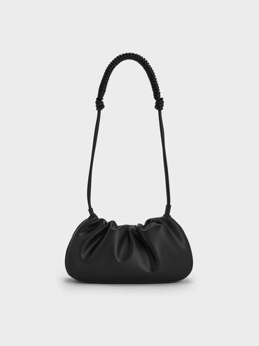 Lorelai Ruched Knotted-Strap Shoulder Bag, Noir, hi-res