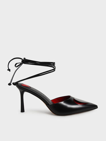 Amora Heart Cut-Out Lace-Up Pumps, Black, hi-res