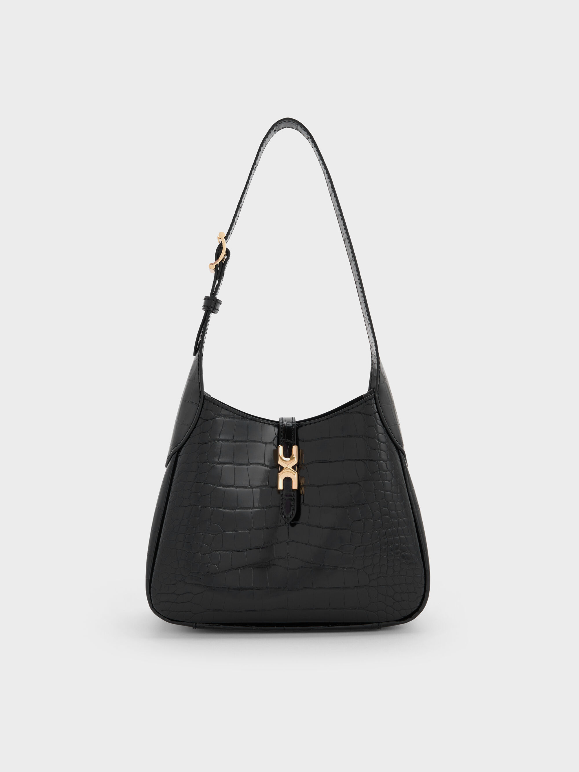 Black Croco Mini Adalyn Croc-Effect Hobo Bag - Black Croco