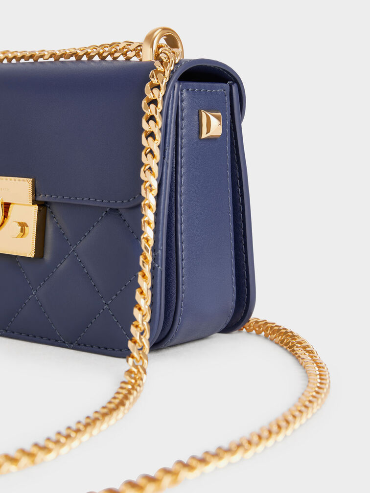 Charles & Keith Chailly Chain Handle Crossbody Bag & Pouch in Blue