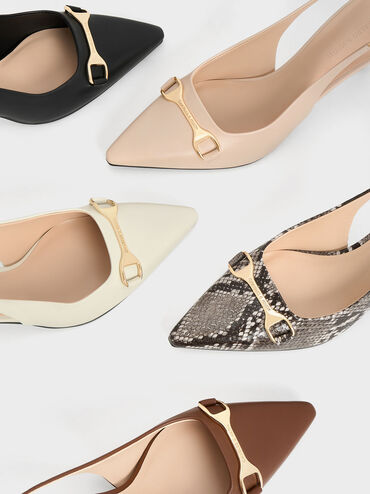 Leslie Metallic-Accent Slingback Pumps, Nude, hi-res