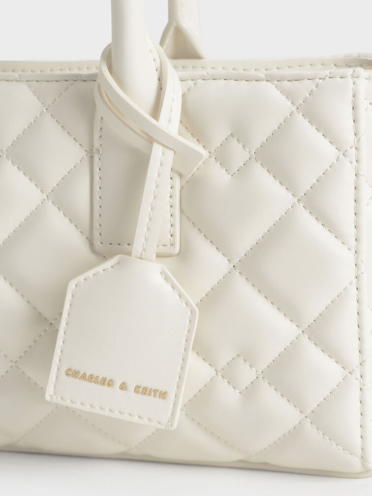Nezu Quilted Tote Bag, White, hi-res