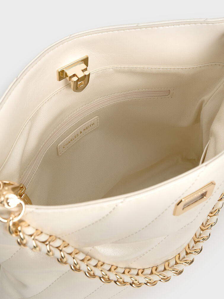 Fawn Panelled Chain-Handle Shoulder Bag, Cream, hi-res