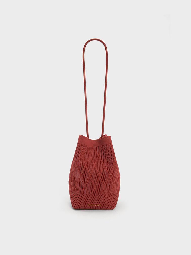 Genoa Knitted Drawstring Bag, Brick, hi-res