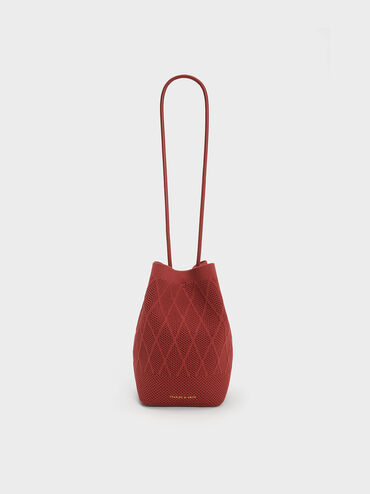 Genoa Knitted Drawstring Bag, Brick, hi-res