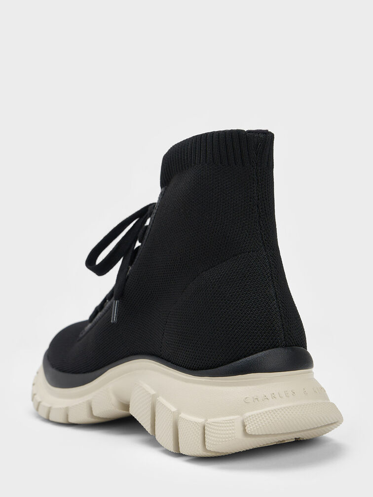 Knitted Sock High-Top Sneakers, Black, hi-res